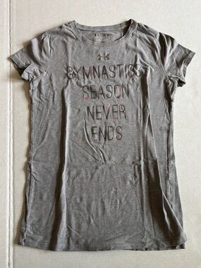 Under Armour Kid Girl Gray Gymnastics Graphic Short Sleeve Tee sz youth medium